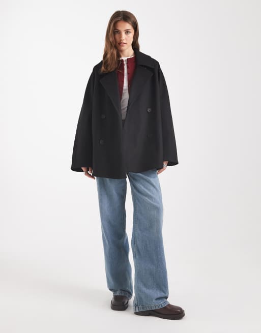 ASOS DESIGN oversized mid length pea coat in black, 2 of 4