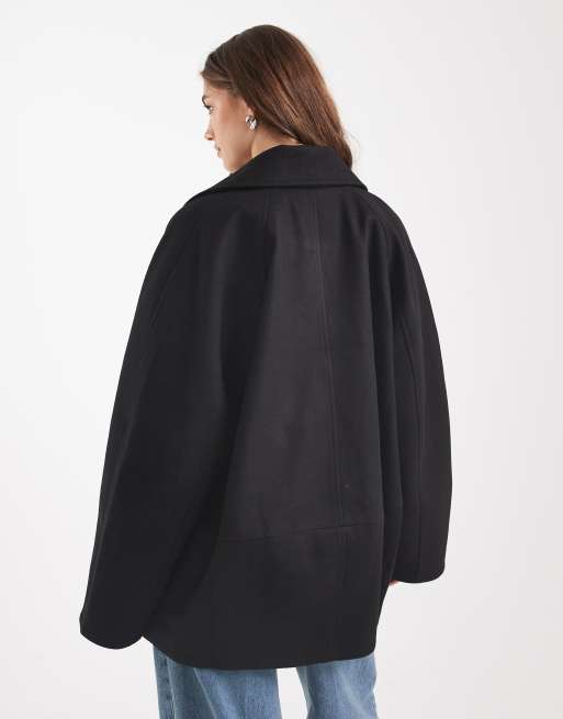 ASOS DESIGN oversized mid length pea coat in black, 4 of 4