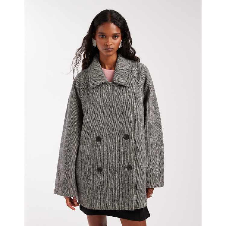 ASOS DESIGN oversized mid length pea coat in herringbone | ASOS