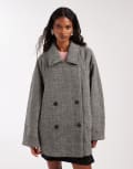 [ASOS DESIGN] ASOS DESIGN oversized mid length pea coat in herringbone-Black XS Herringbone