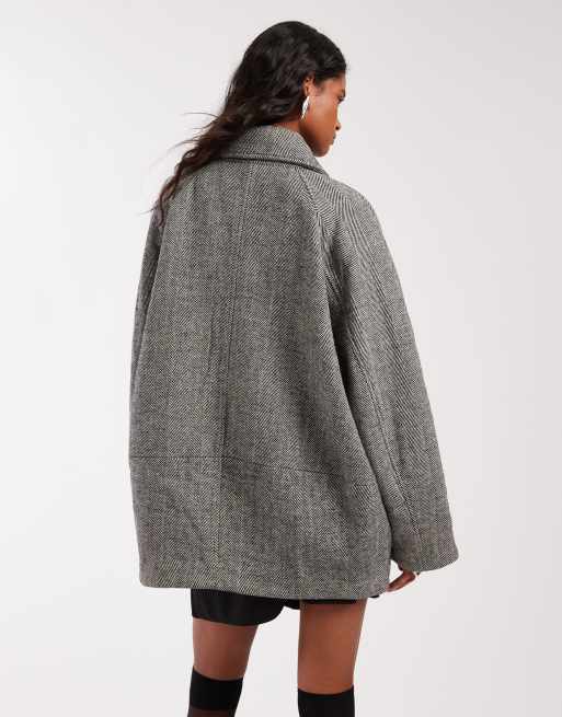 ASOS DESIGN oversized mid length pea coat in herringbone