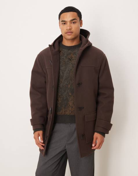ASOS DESIGN oversized mid length wool look duffle coat in brown - view 1