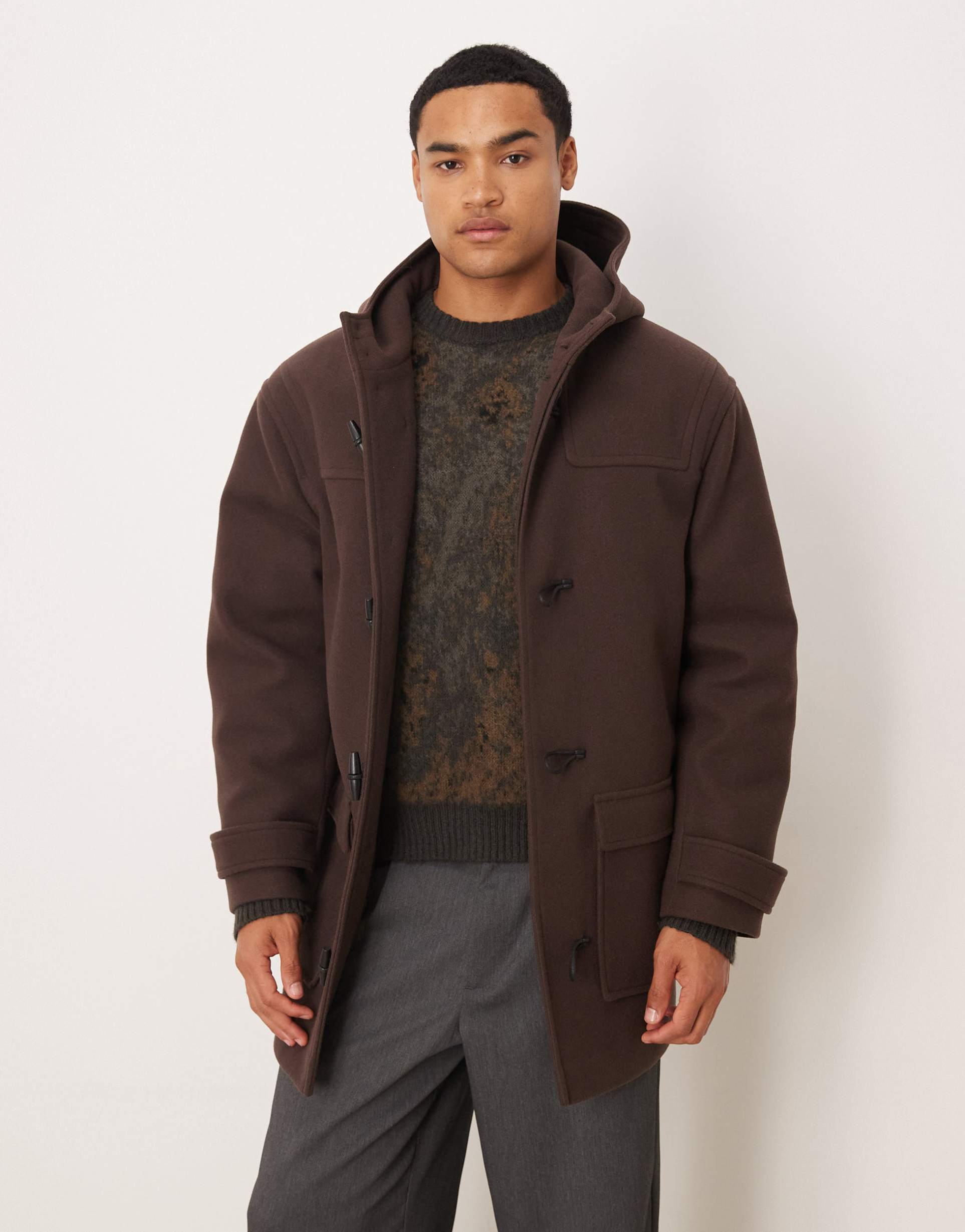 ASOS DESIGN oversized mid length wool look duffle coat in brown