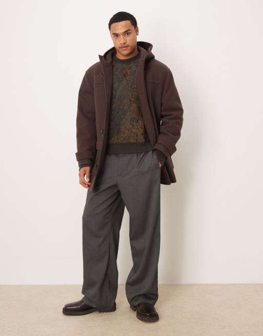 ASOS DESIGN oversized mid length wool look duffle coat in brown, 2 of 5