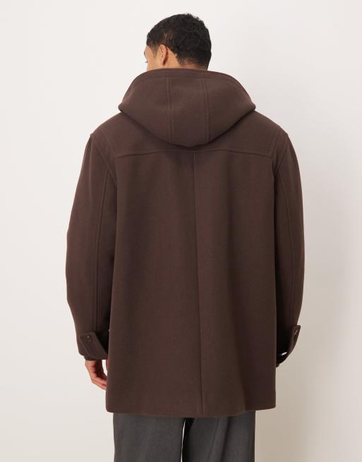 ASOS DESIGN oversized mid length wool look duffle coat in brown, 3 of 5