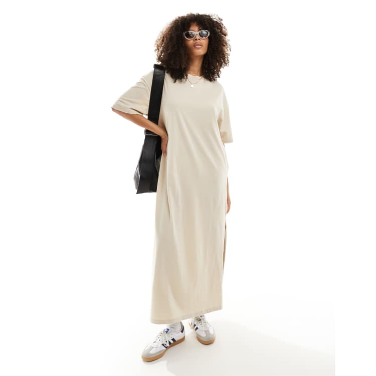 ASOS DESIGN oversized midaxi T-shirt dress in beige | ASOS