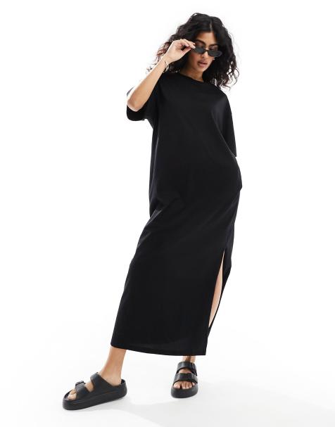 ASOS DESIGN oversized midaxi t-shirt dress in black - view 1