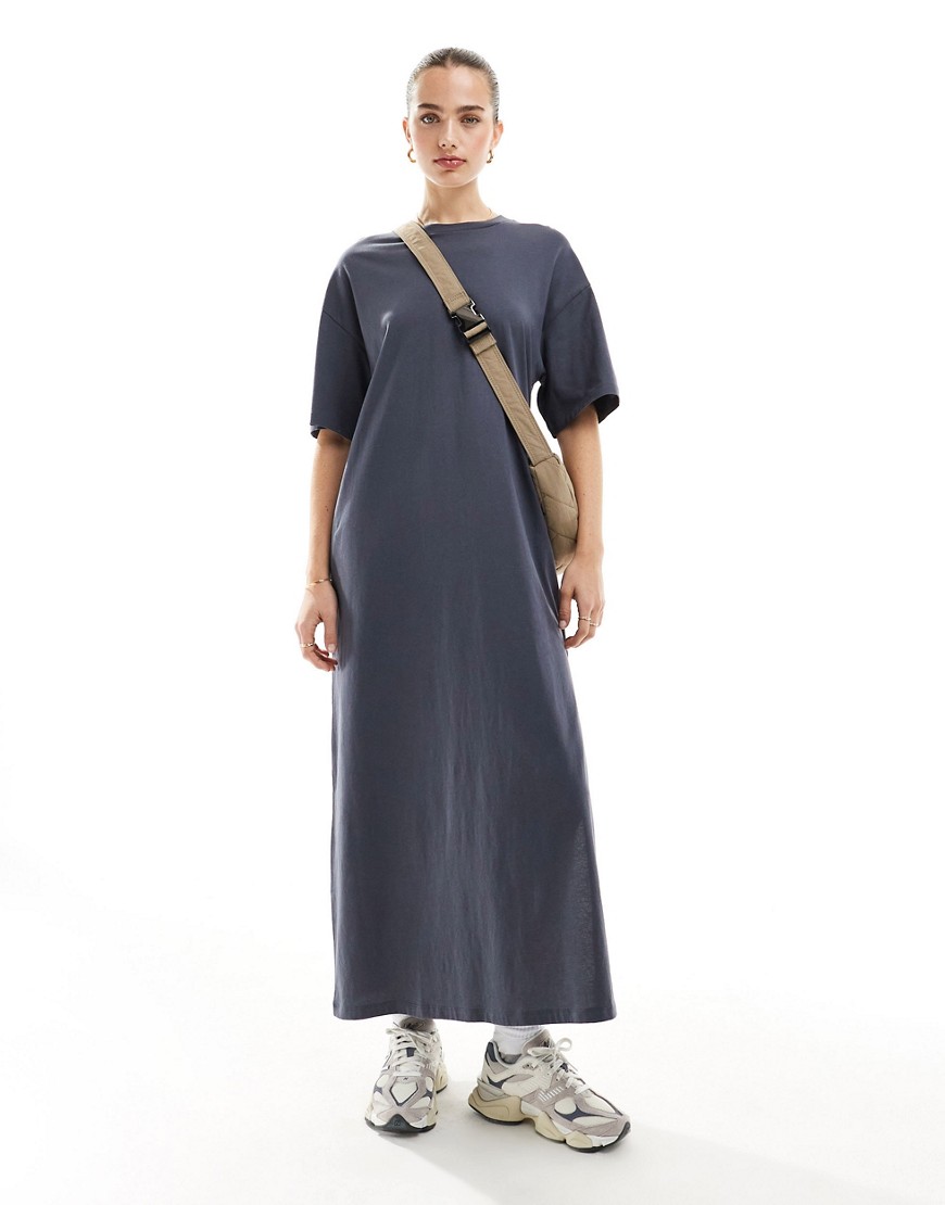 Asos Design Oversized Midaxi T-shirt Dress In Charcoal-gray