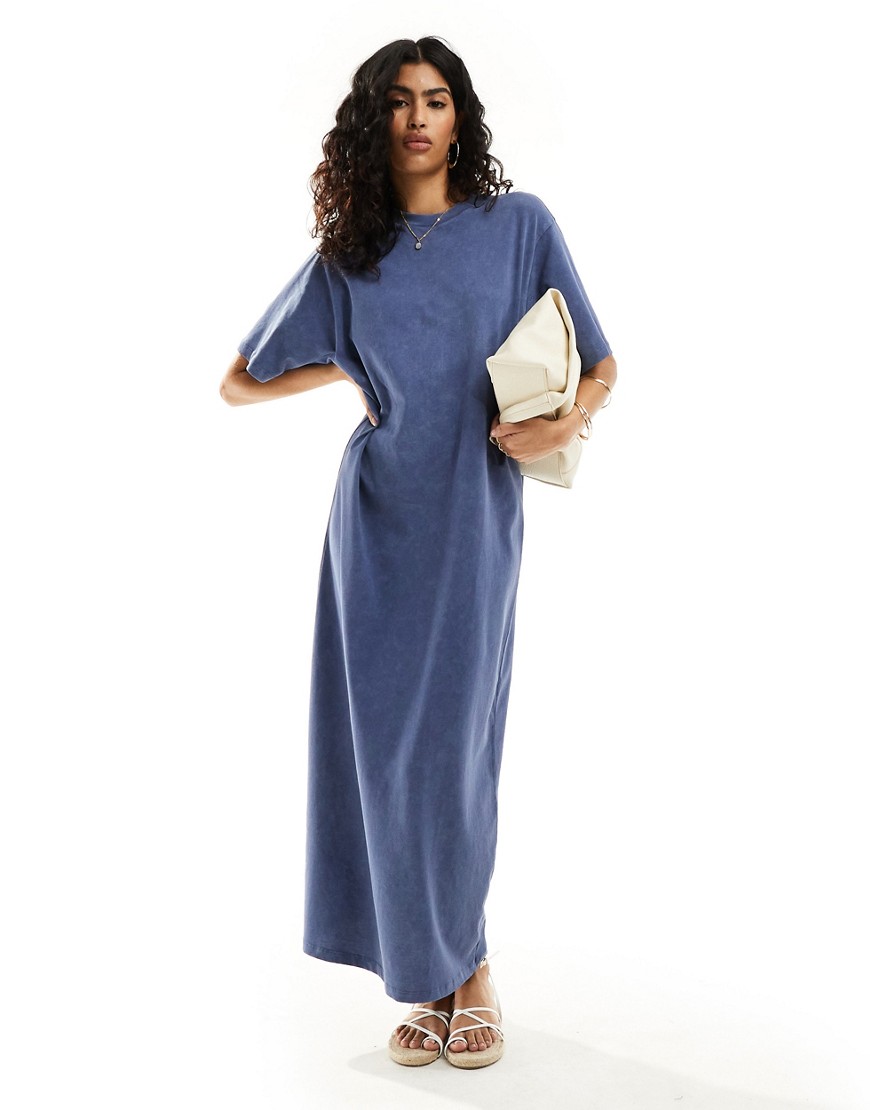 Asos Design Oversized Midaxi T-shirt Dress In Denim Wash-blue