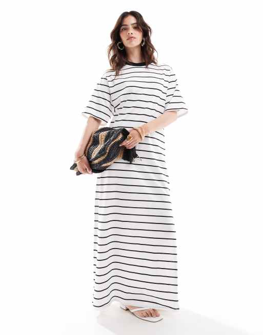 ASOS DESIGN oversized midaxi t shirt dress in white and black stripe