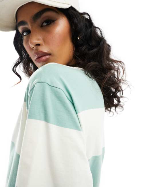 ASOS DESIGN - Oversized midi jurk met korte mouwen in groen met witte strepen, 3 van 4