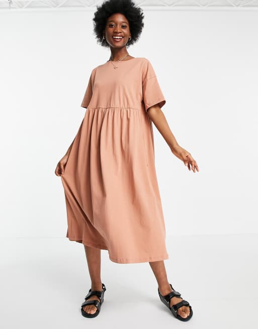 ASOS DESIGN oversized midi smock dress in cork