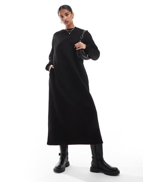 ASOS DESIGN oversized midi sweat dress in black - view 1