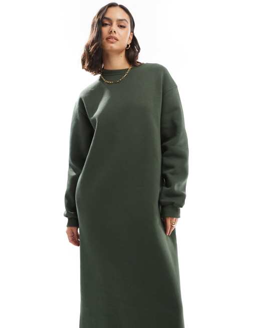 ASOS DESIGN oversized midi sweat dress in khaki green