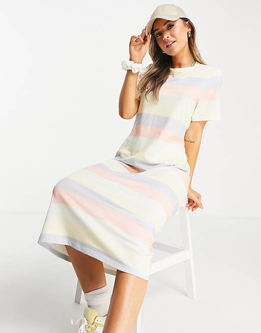 ASOS DESIGN oversized midi t-shirt dress with back detail cut out in pastel stripes