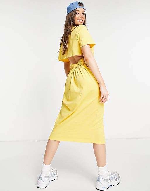 ASOS DESIGN oversized midi t-shirt dress with back detail cut out Yellow