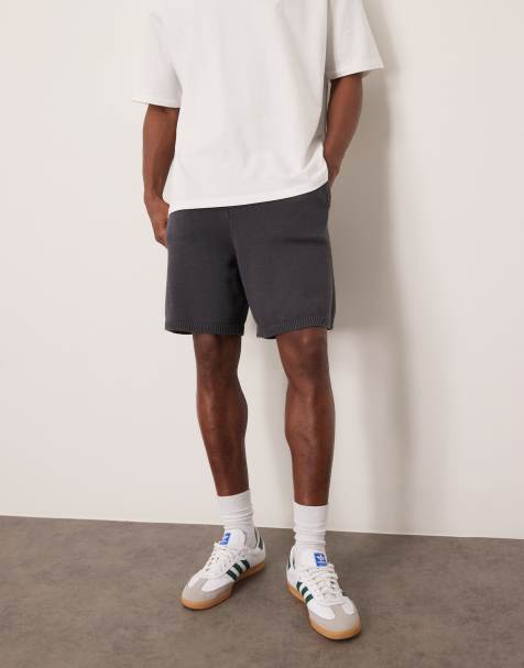 ASOS DESIGN oversized midweight knit cotton shorts in charcoal - part of a set - view 1