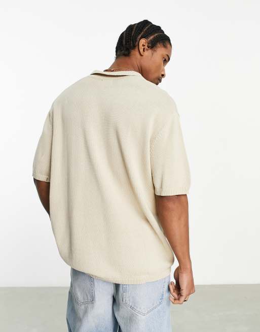 ASOS DESIGN oversized midweight knitted cotton notch neck polo in