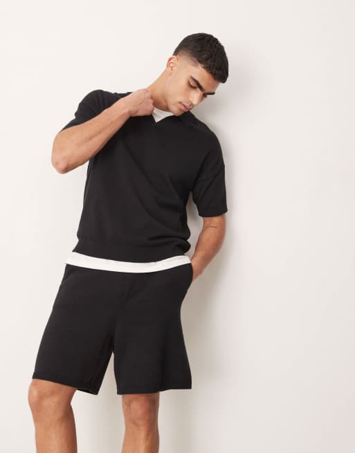 ASOS DESIGN oversized midweight knitted cotton shorts in black - part of a set