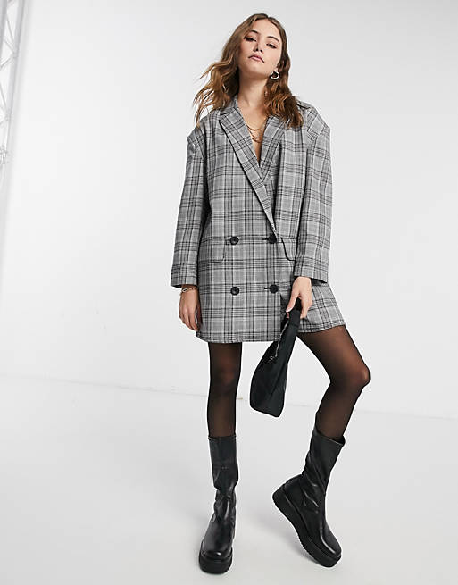 ASOS DESIGN oversized mini blazer dress in gray check