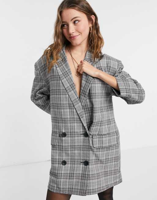 ASOS DESIGN oversized mini blazer dress in gray check | ASOS