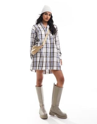 ASOS DESIGN oversized mini check shirt dress in cream check-Multi