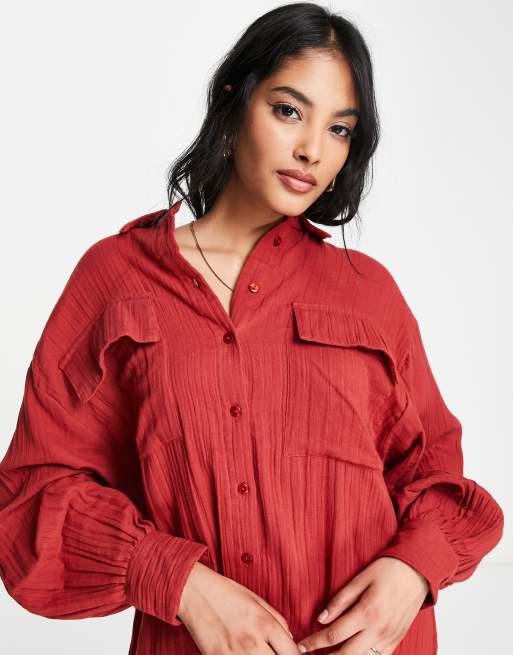 ASOS DESIGN - Oversized mini overhemd met dubbele doek in roestkleur, 3 van 4