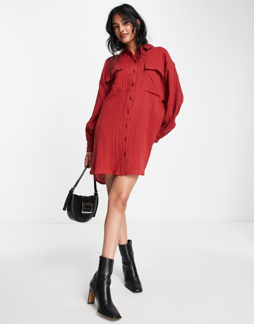 ASOS DESIGN - Oversized mini overhemd met dubbele doek in roestkleur, 4 van 4