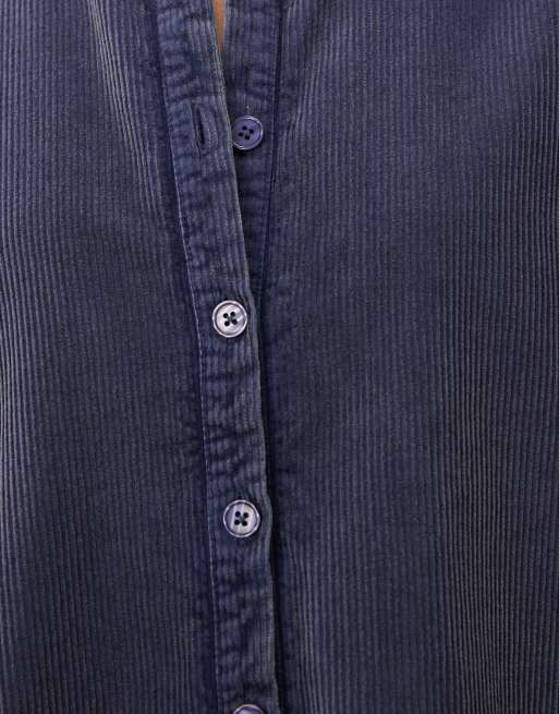 ASOS DESIGN oversized mini overhemdjurk van cord in denimblauw met wassing, 3 van 4