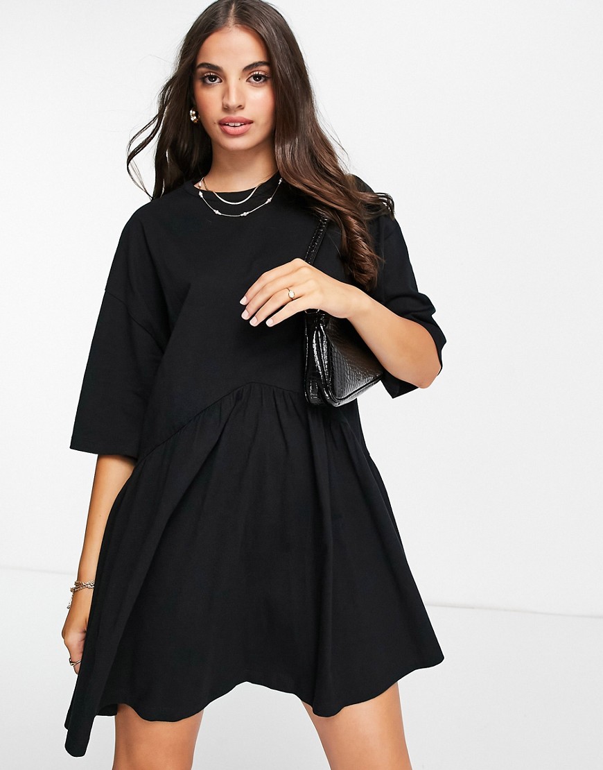 ASOS DESIGN oversized mini smock dress with dropped waist in black