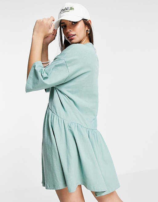 Dresses oversized mini smock dress with dropped waist in sage green 