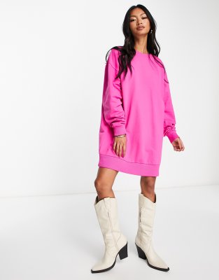 ASOS DESIGN oversized mini sweat dress in hot pink