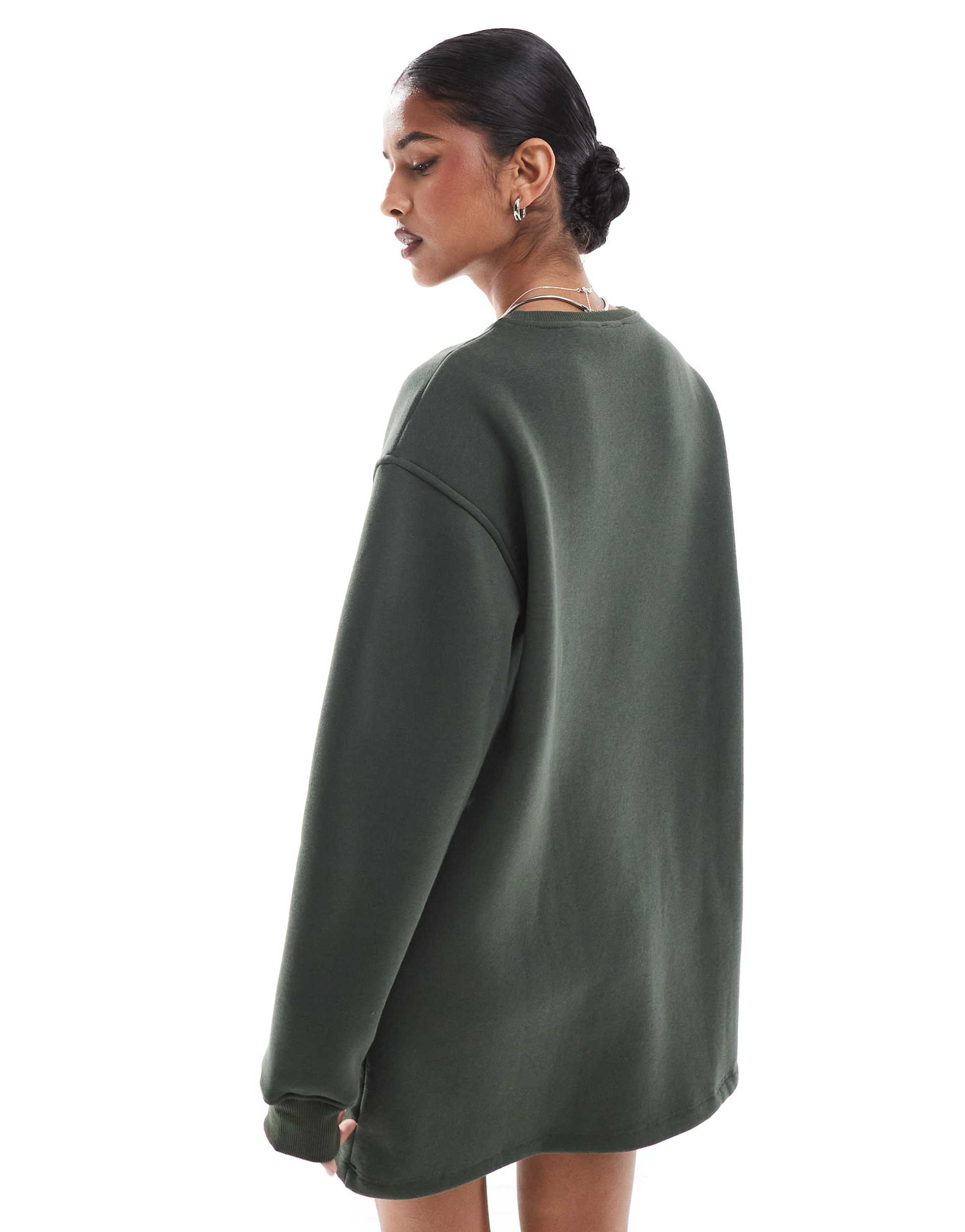 asos design oversized mini sweat dress in khaki