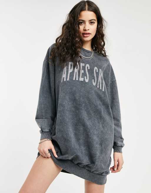 ASOS DESIGN oversized mini sweat dress with apres ski logo in tie dye ...