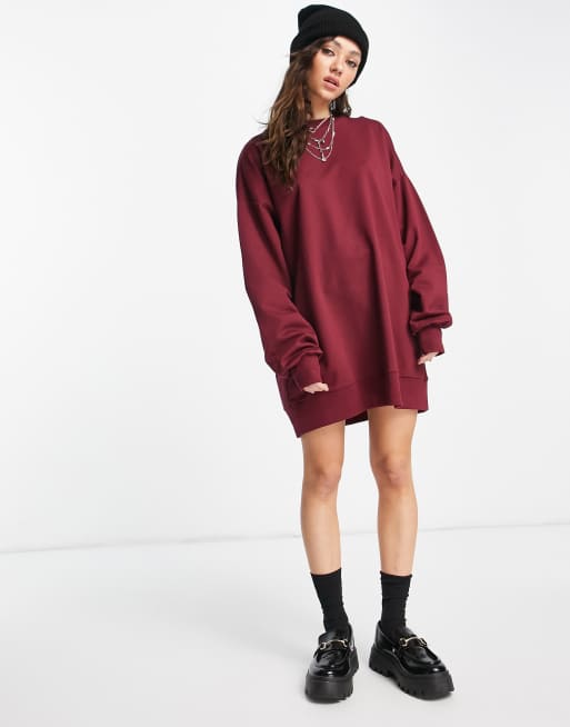 ASOS DESIGN - Oversized mini sweaterjurk in bordeauxrood