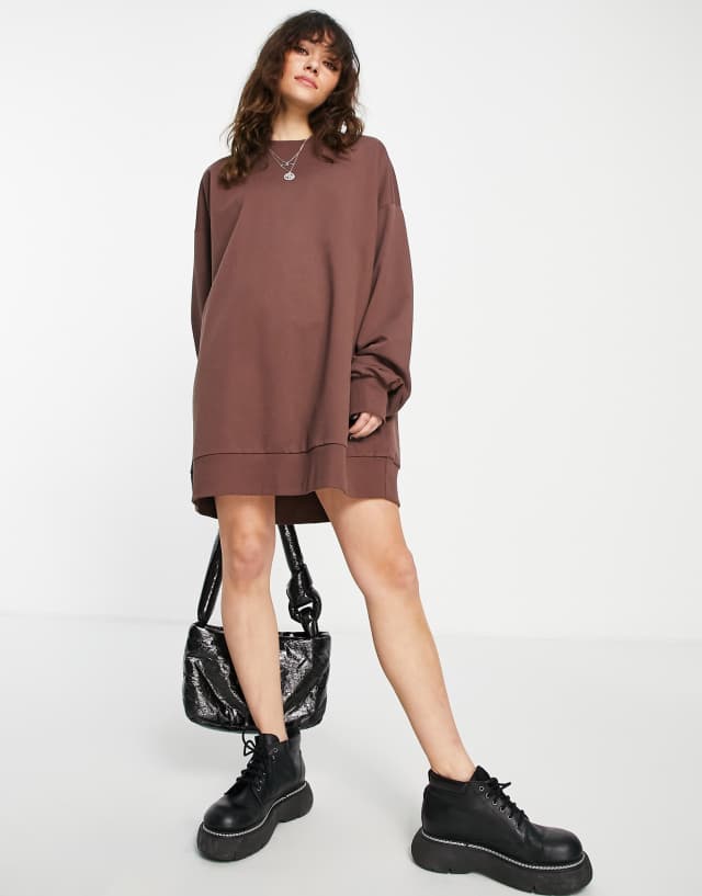 ASOS DESIGN oversized mini sweats dress in brown