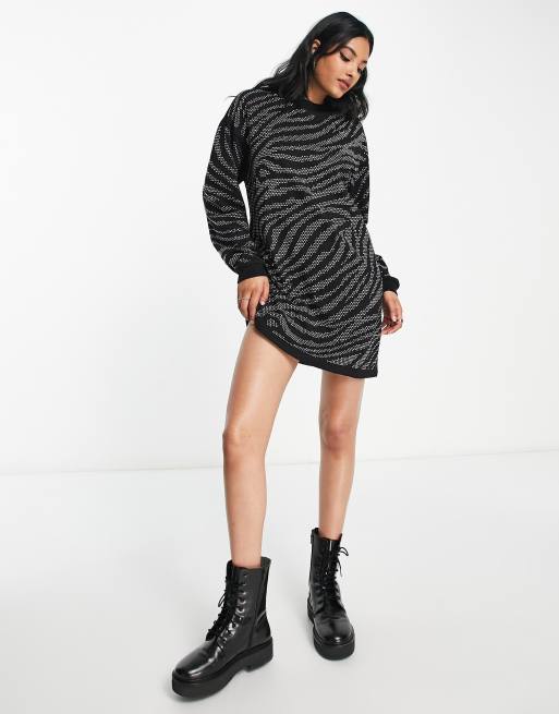 ASOS DESIGN oversized mini sweats dress with silver tiger embellishment in black