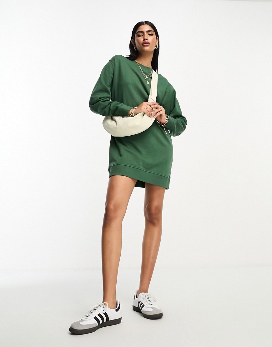 ASOS DESIGN oversized mini sweatshirt dress in khaki-Multi