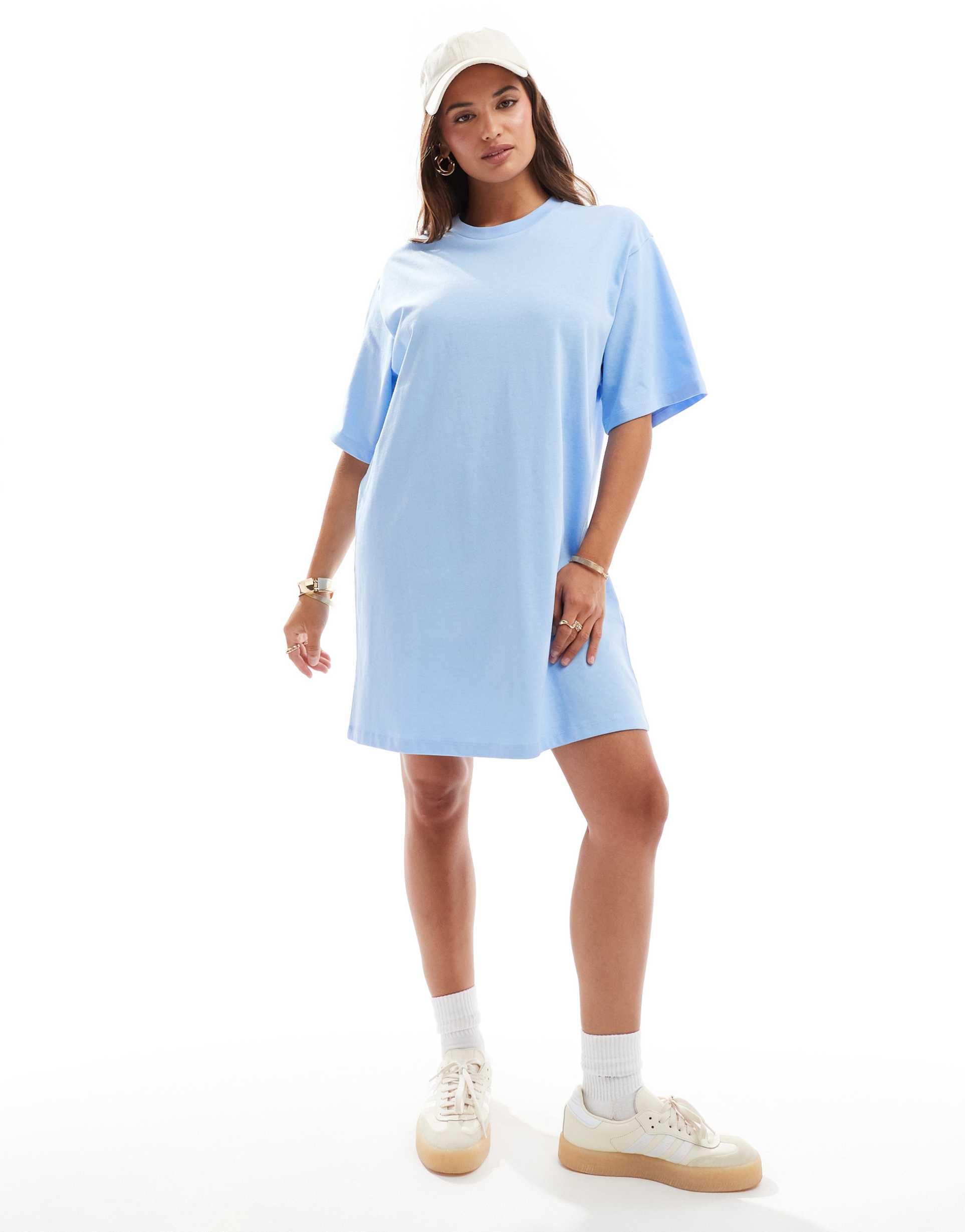 asos design oversized mini t-shirt dress in baby blue