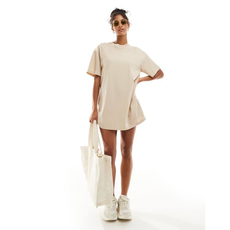 beige t shirt dress ASOS DESIGN oversized mini T-shirt in Made from the signature bamboo jersey fabric you love from our ALLways Collection Macy T-Shirt Dress - L