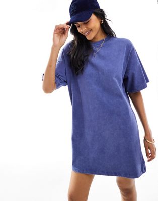 oversized mini t-shirt dress in blue denim wash