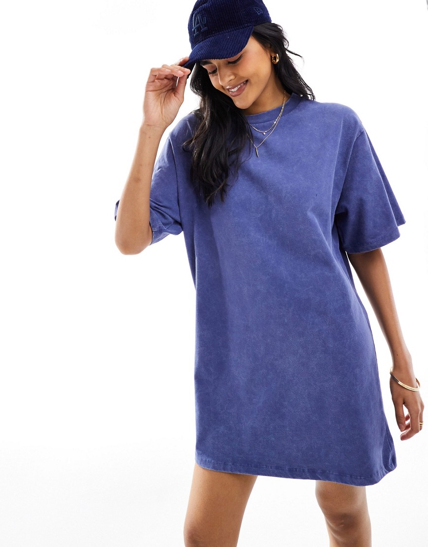 Asos Design Oversized Mini T-shirt Dress In Blue Denim Wash