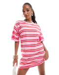 [ASOS DESIGN] ASOS DESIGN oversized mini t-shirt dress in pink and red stripe-Multi 6 PINK & RED STRIPE