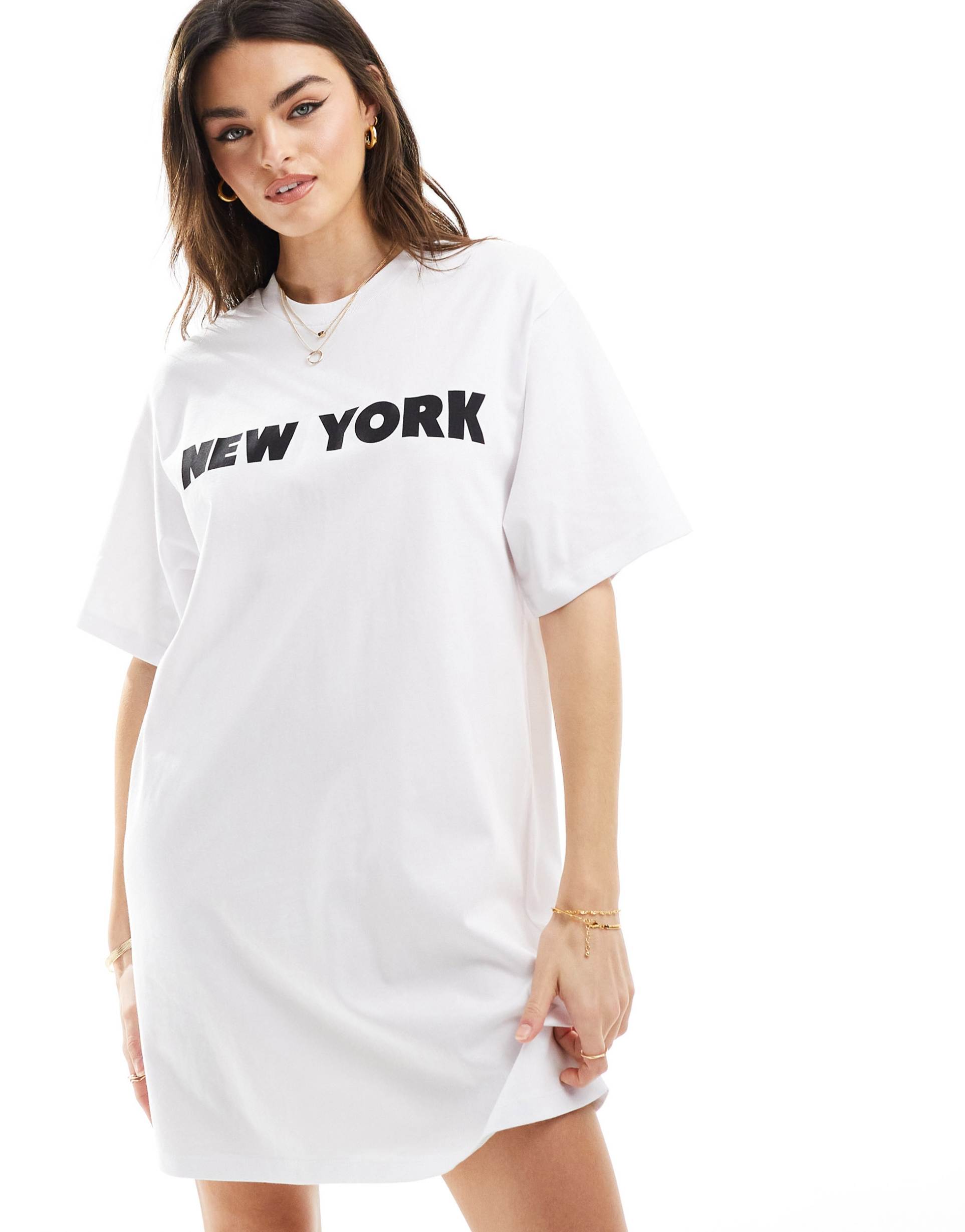 asos design oversized mini t-shirt dress in slogan print