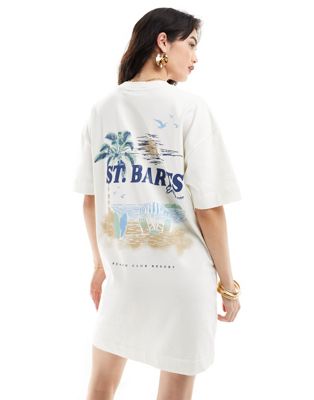 ASOS DESIGN oversized mini t-shirt dress in St. Barts print in cream | ASOS