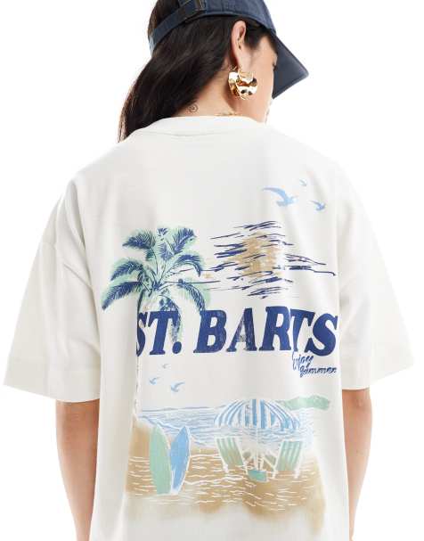 ASOS DESIGN oversized mini t-shirt dress in St. Barts print in cream - view 1