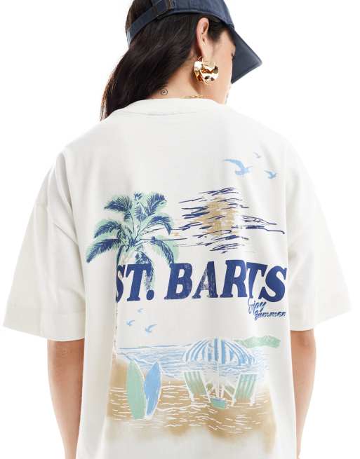 ASOS DESIGN oversized mini t-shirt dress in St. Barts print in cream