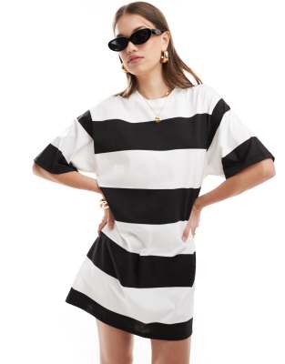 ASOS DESIGN ASOS DESIGN oversized mini t-shirt dress in white and black stripe-Multi