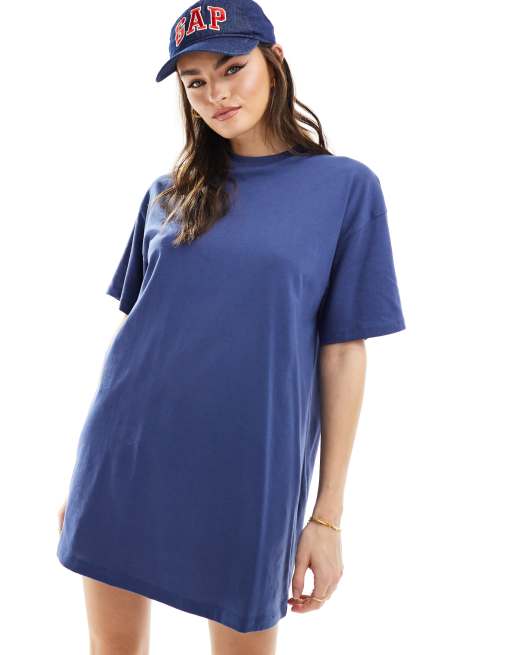 Asos Design Oversized Mini T Shirtjurk In Marineblauw Asos