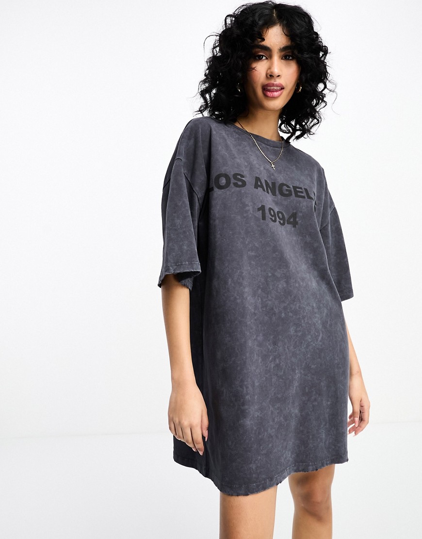 ASOS DESIGN oversized mini tee dress with washed graphic in grey